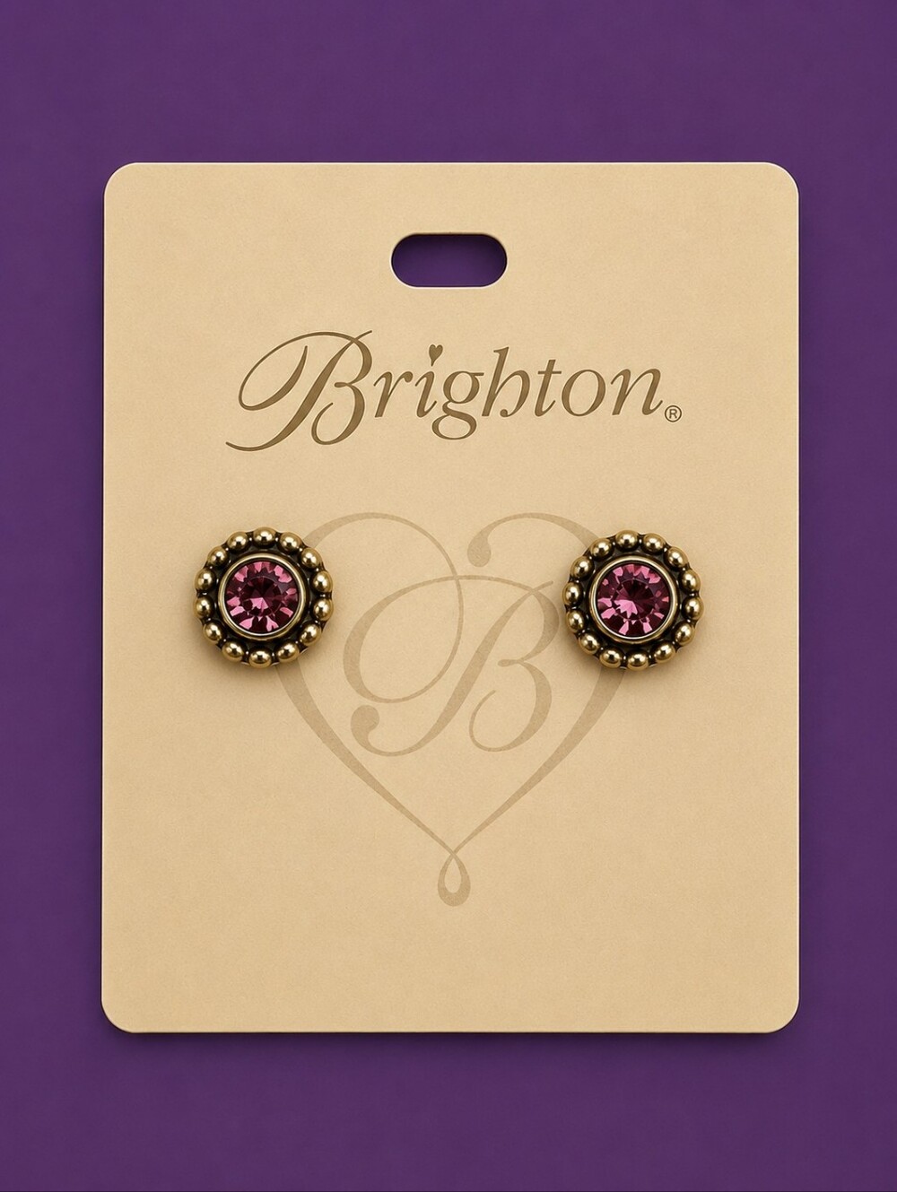 Brighton Twinkle Purple Crystal February Birthstone Round Stud Earrings